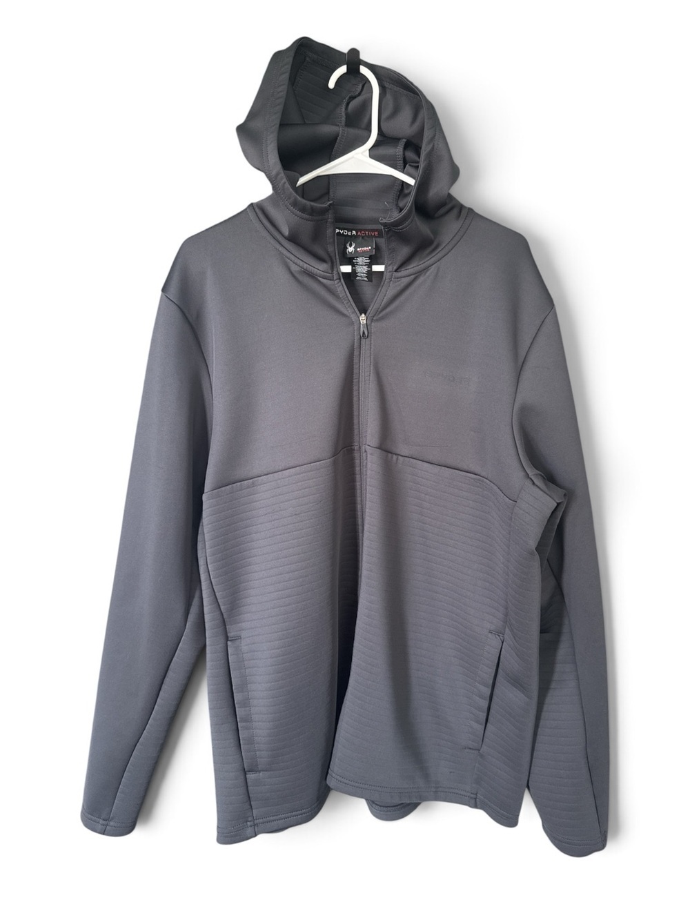 Spyder Men's Gray Performance Hooded Zip Jacket Large